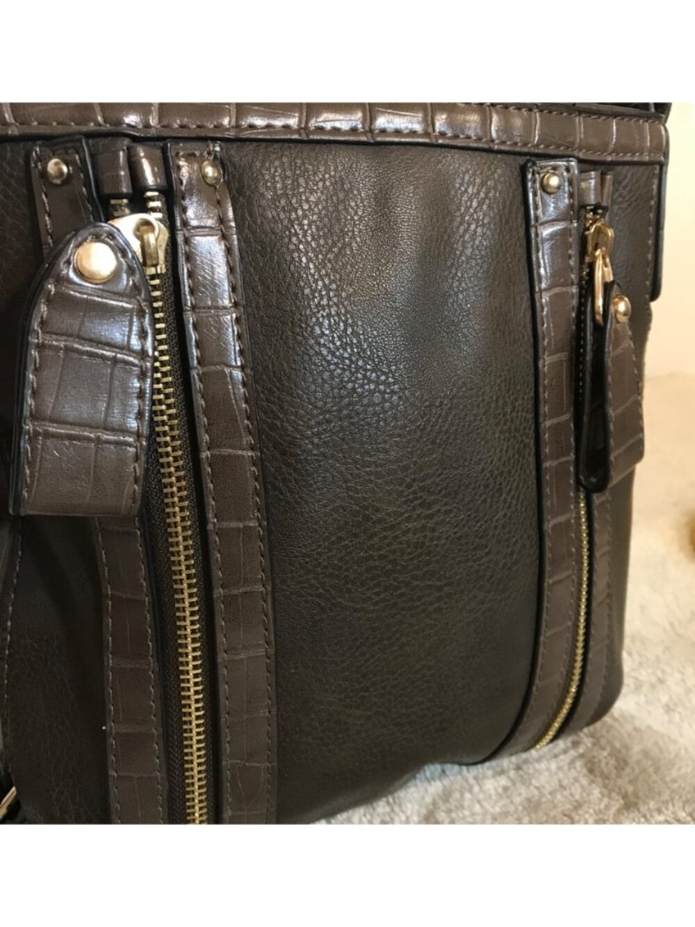 Hilary Radley Purse Brown Leather Crossbody Croc Embossed & Leopard Lining 10 x - Picture 3 of 15
